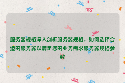 服务器规格深入剖析服务器规格，如何选择合适的服务器以满足您的业务需求服务器规格参数