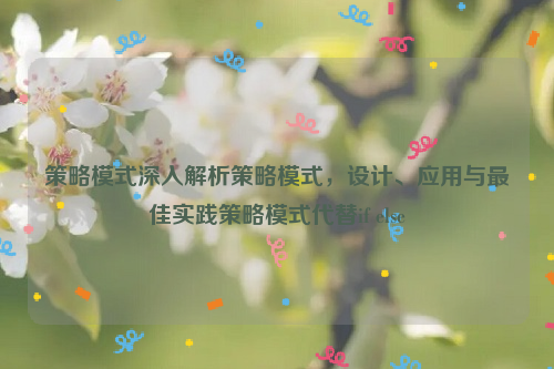 策略模式深入解析策略模式，设计、应用与最佳实践策略模式代替if else