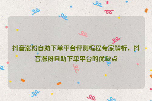 抖音涨粉自助下单平台评测编程专家解析，抖音涨粉自助下单平台的优缺点