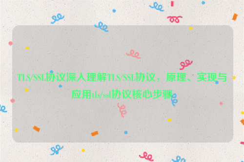TLS/SSL协议深入理解TLS/SSL协议，原理、实现与应用tls/ssl协议核心步骤