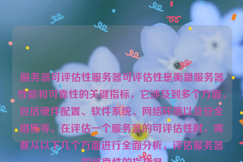 服务器可评估性服务器可评估性是衡量服务器性能和可靠性的关键指标，它涉及到多个方面，包括硬件配置、软件系统、网络环境以及安全措施等。在评估一个服务器的可评估性时，需要从以下几个方面进行全面分析，评估服务器的可靠性的指标是